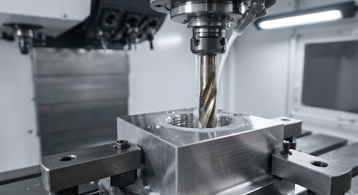 CNC tapping tool cutting a threaded hole
